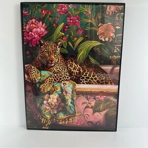 Leopard Floral Art Print Wall Decor in Green, Pink and Gold